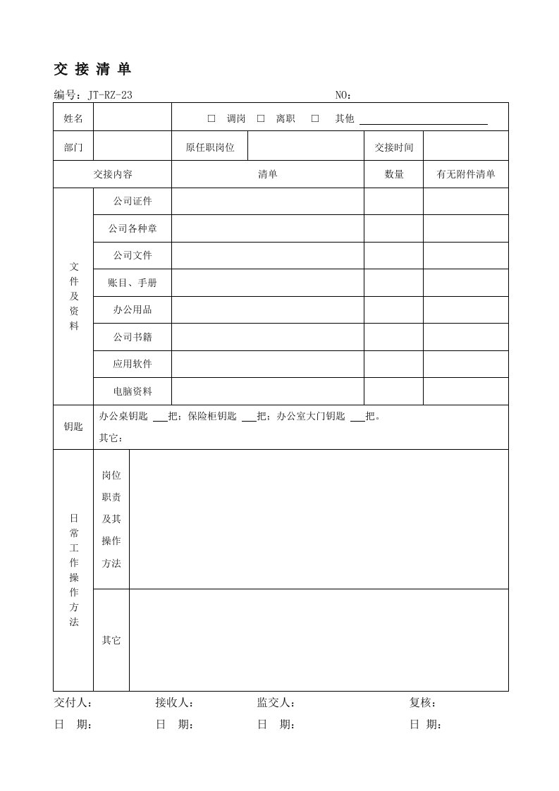 交接清单、工作事项、客户信息交接清单