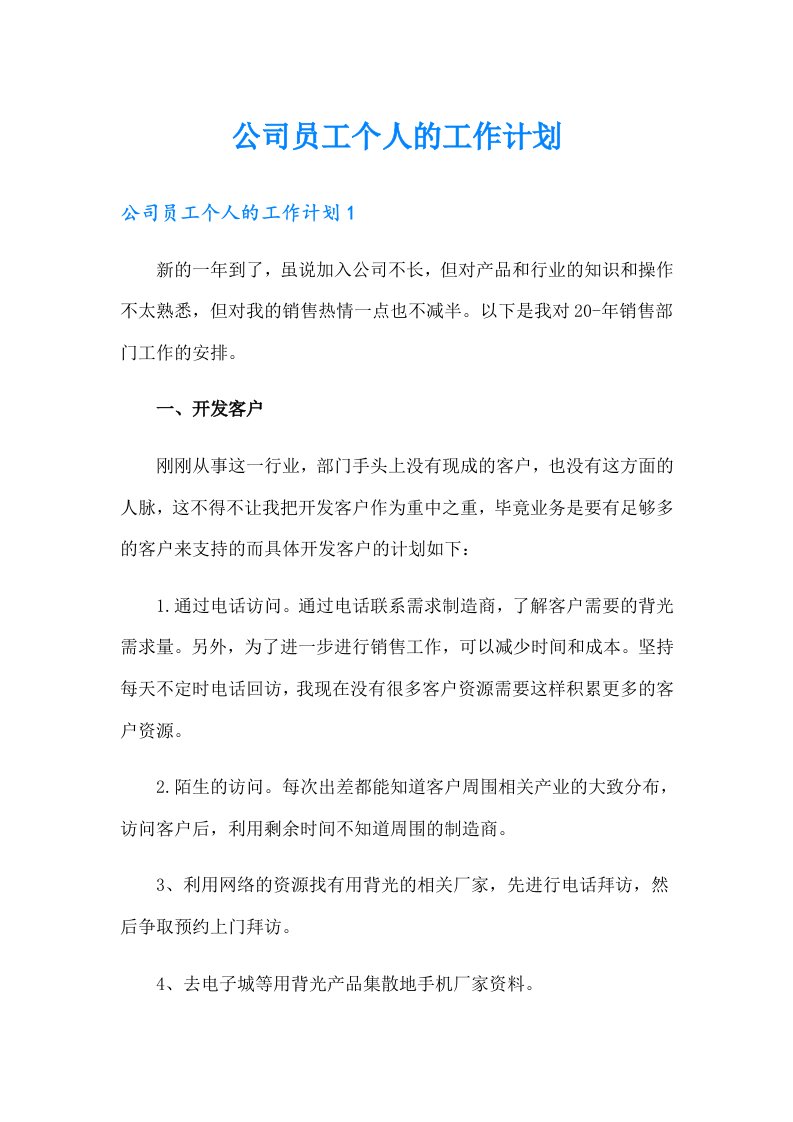 公司员工个人的工作计划