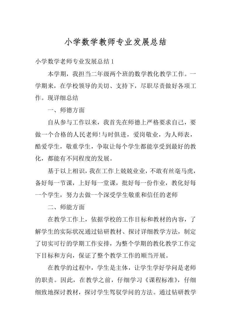 小学数学教师专业发展总结