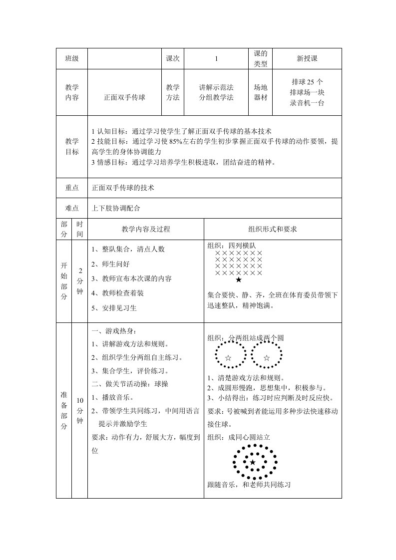 高中排球模块教案(16课时)