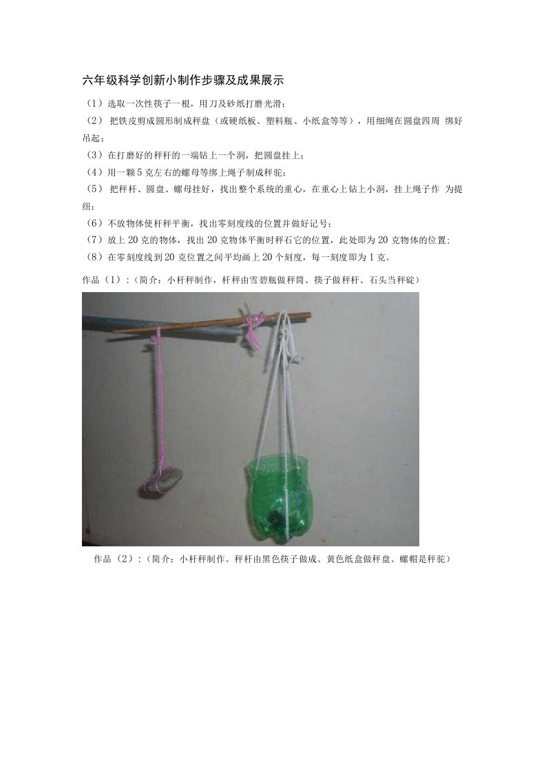 六年级科学小杆秤制作步骤及成果展