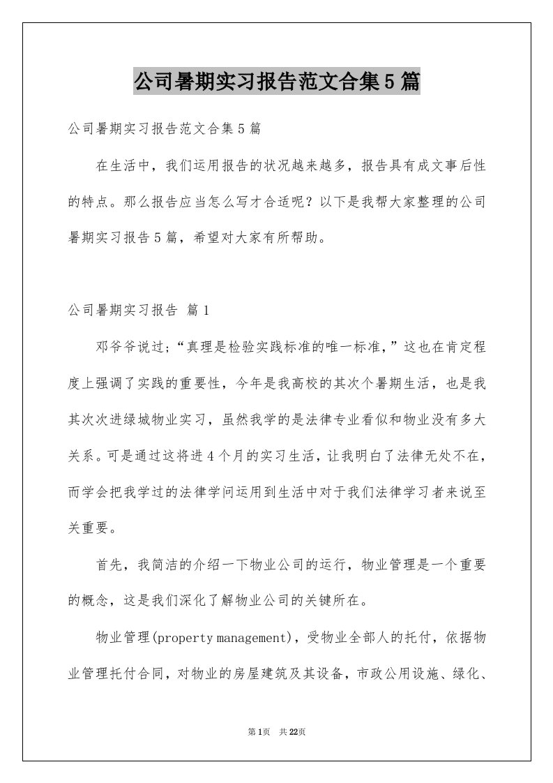 公司暑期实习报告范文合集5篇