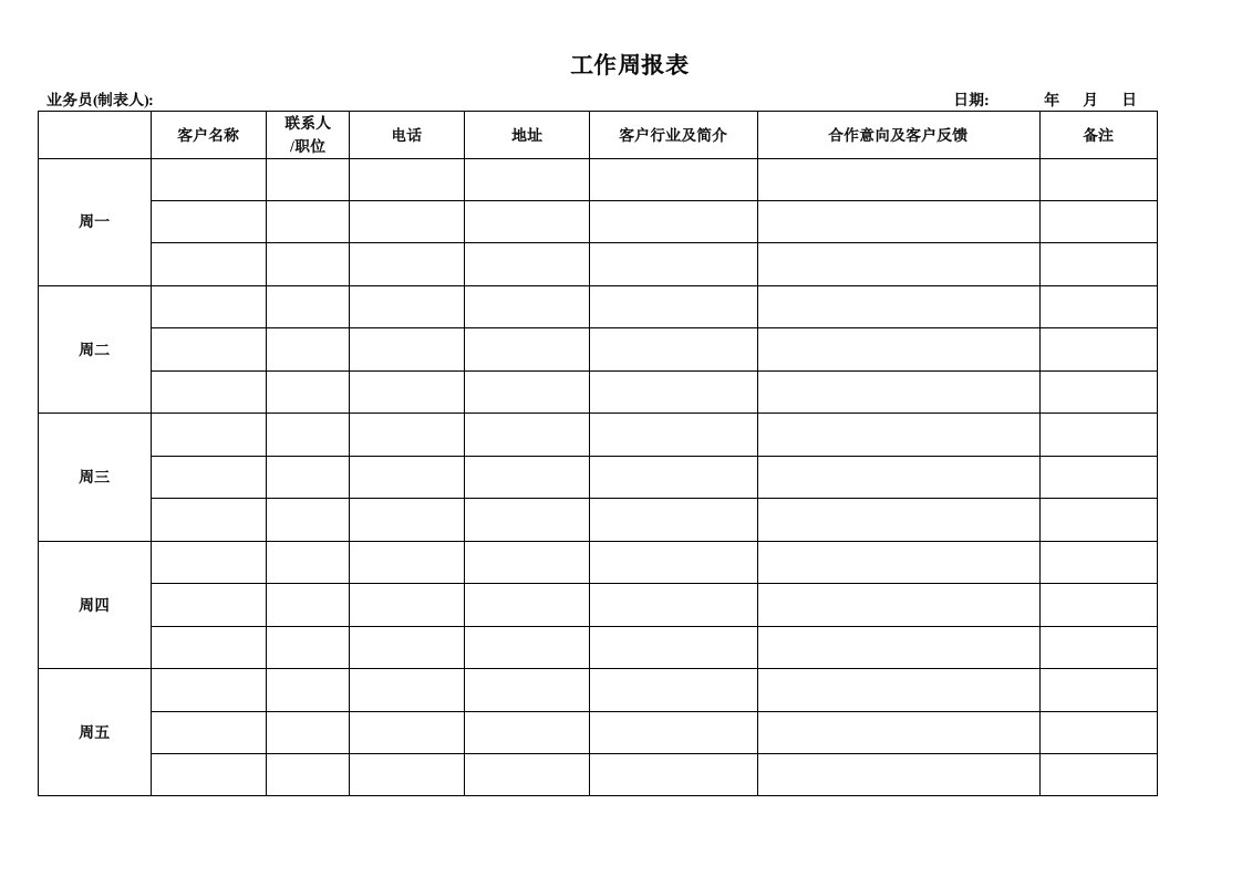 业务员工作周报表版