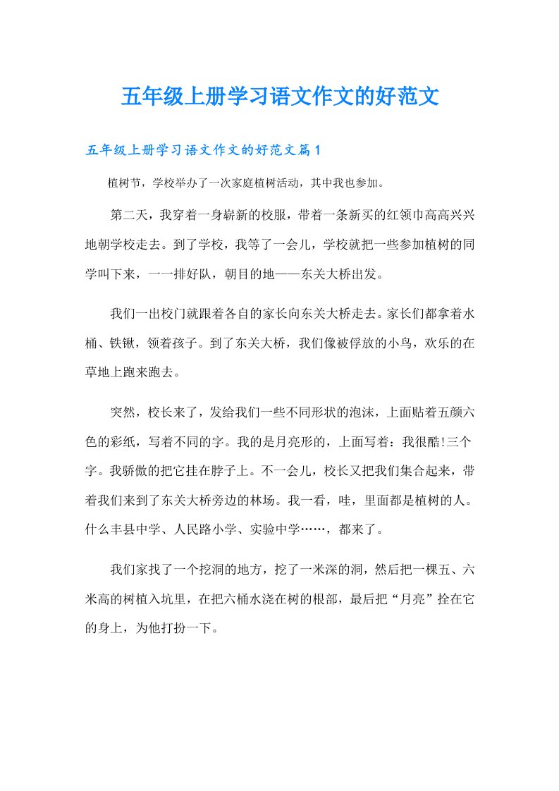 五年级上册学习语文作文的好范文