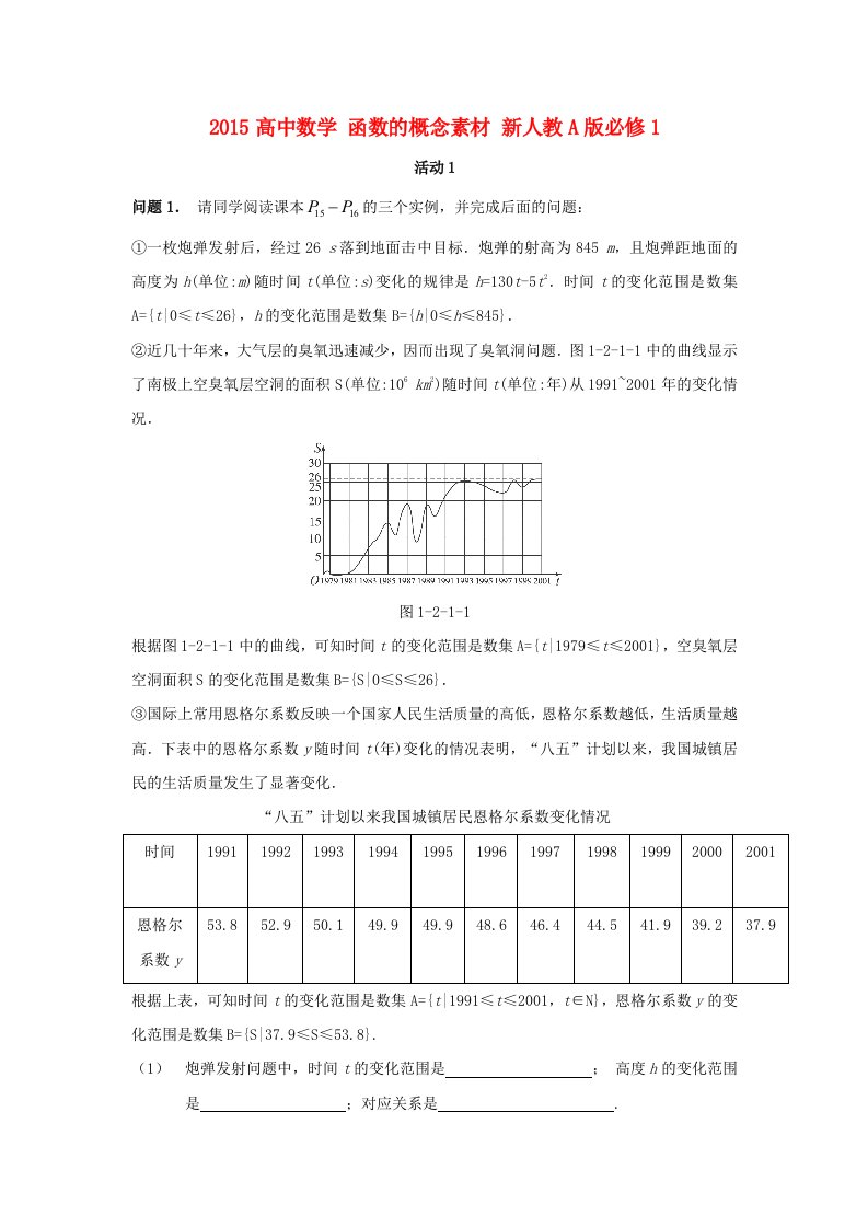 2015高中数学1.2.1函数的概念素材新人教A版必修1