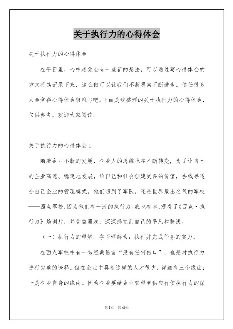 关于执行力的心得体会例文