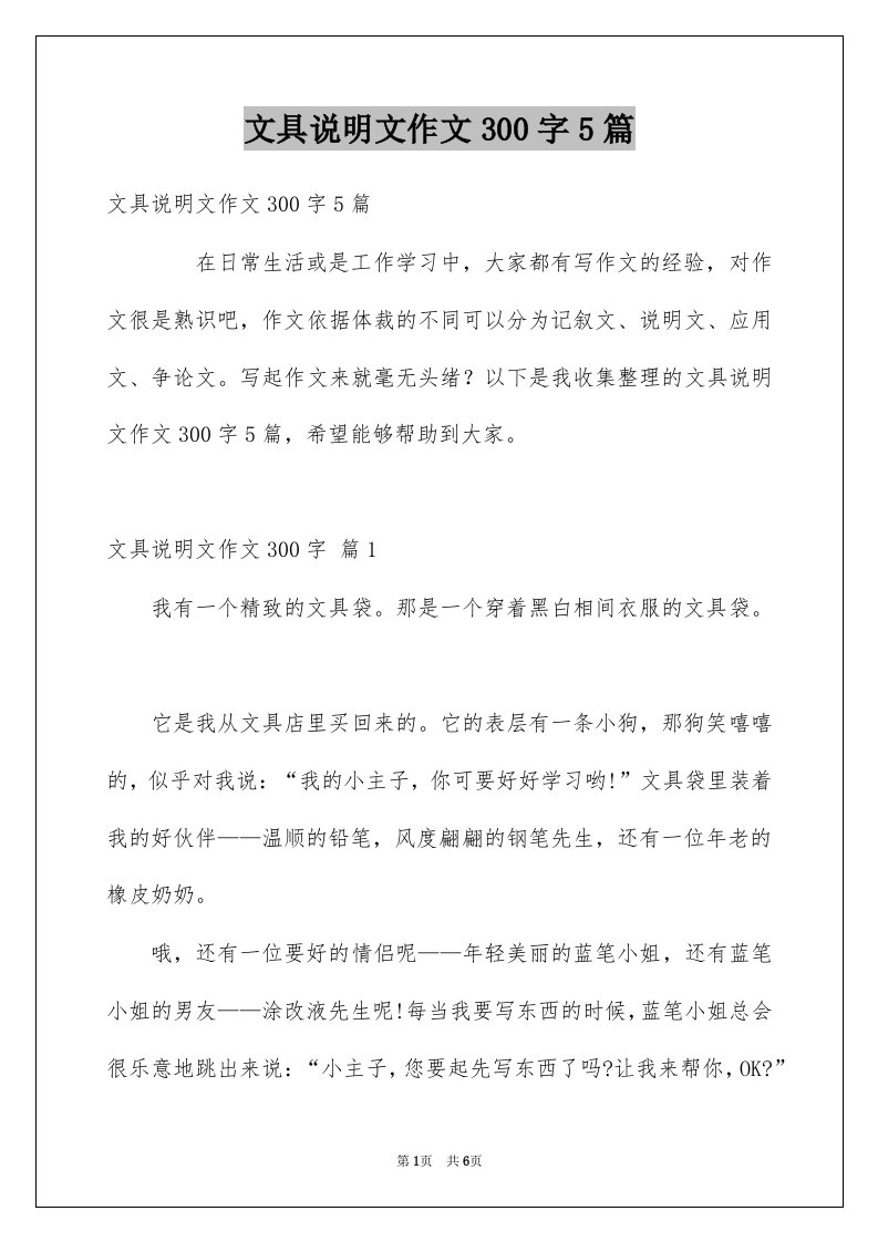 文具说明文作文300字5篇