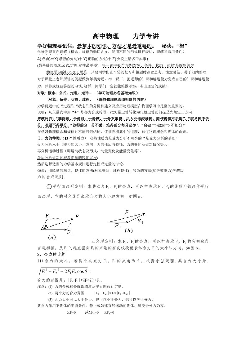 力学、受力分析-知识点方法例题