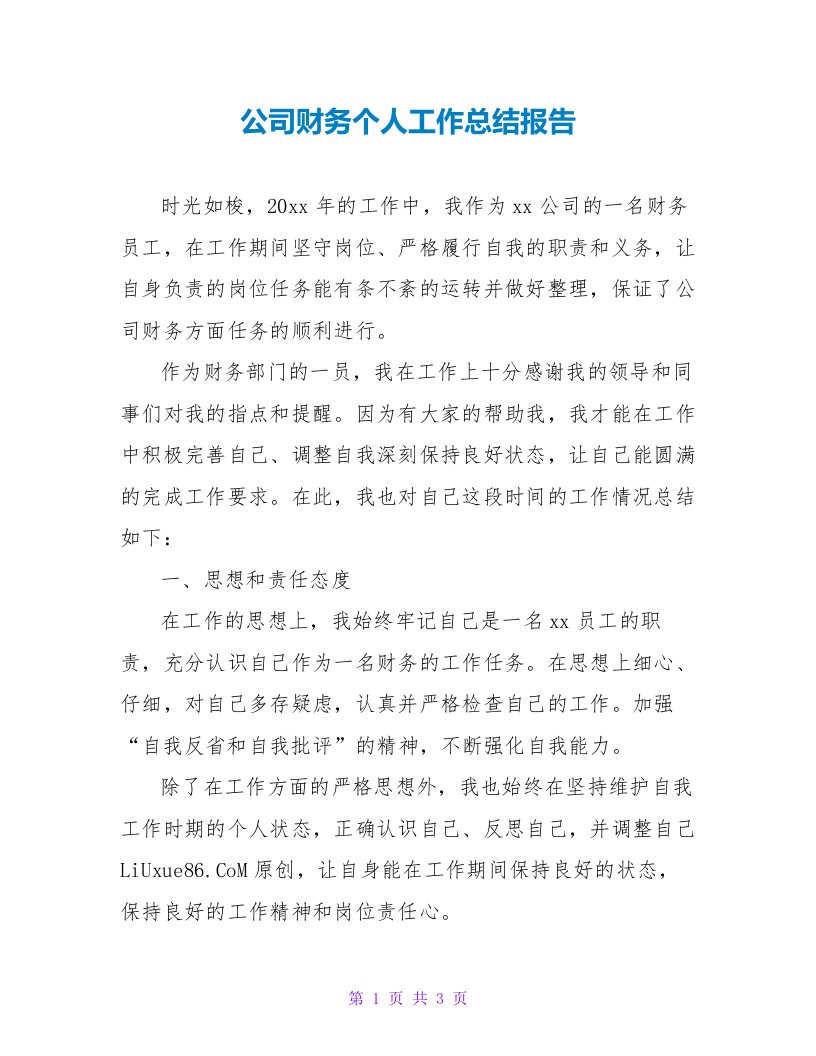 公司财务个人工作总结报告