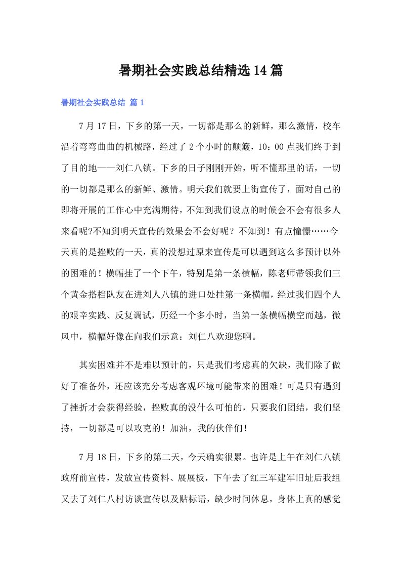 暑期社会实践总结精选14篇