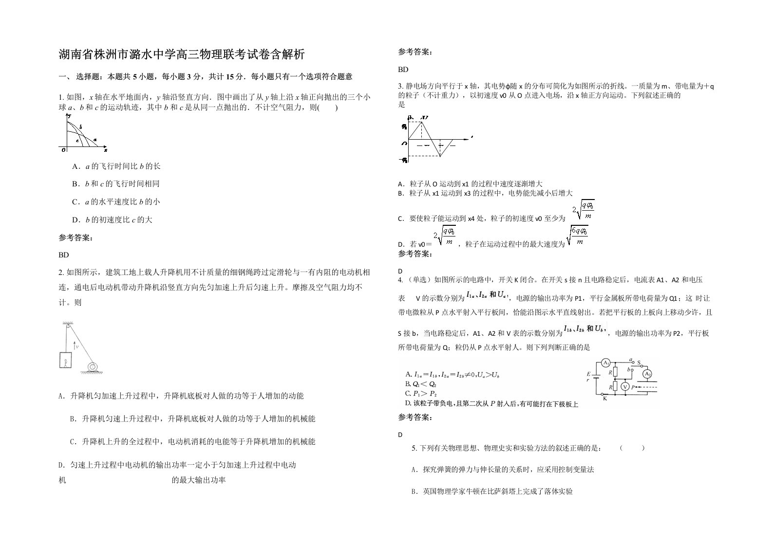 湖南省株洲市潞水中学高三物理联考试卷含解析