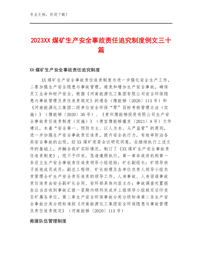 2023XX煤矿生产安全事故责任追究制度例文三十篇