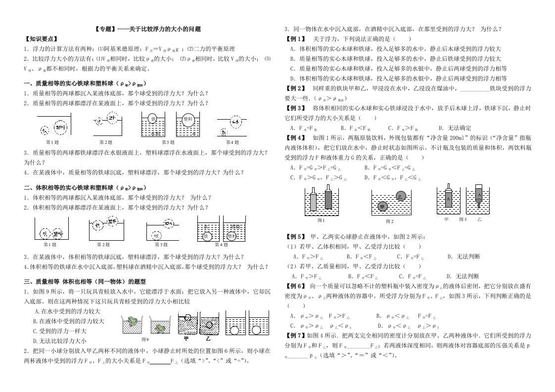 专题--浮力大小的比较