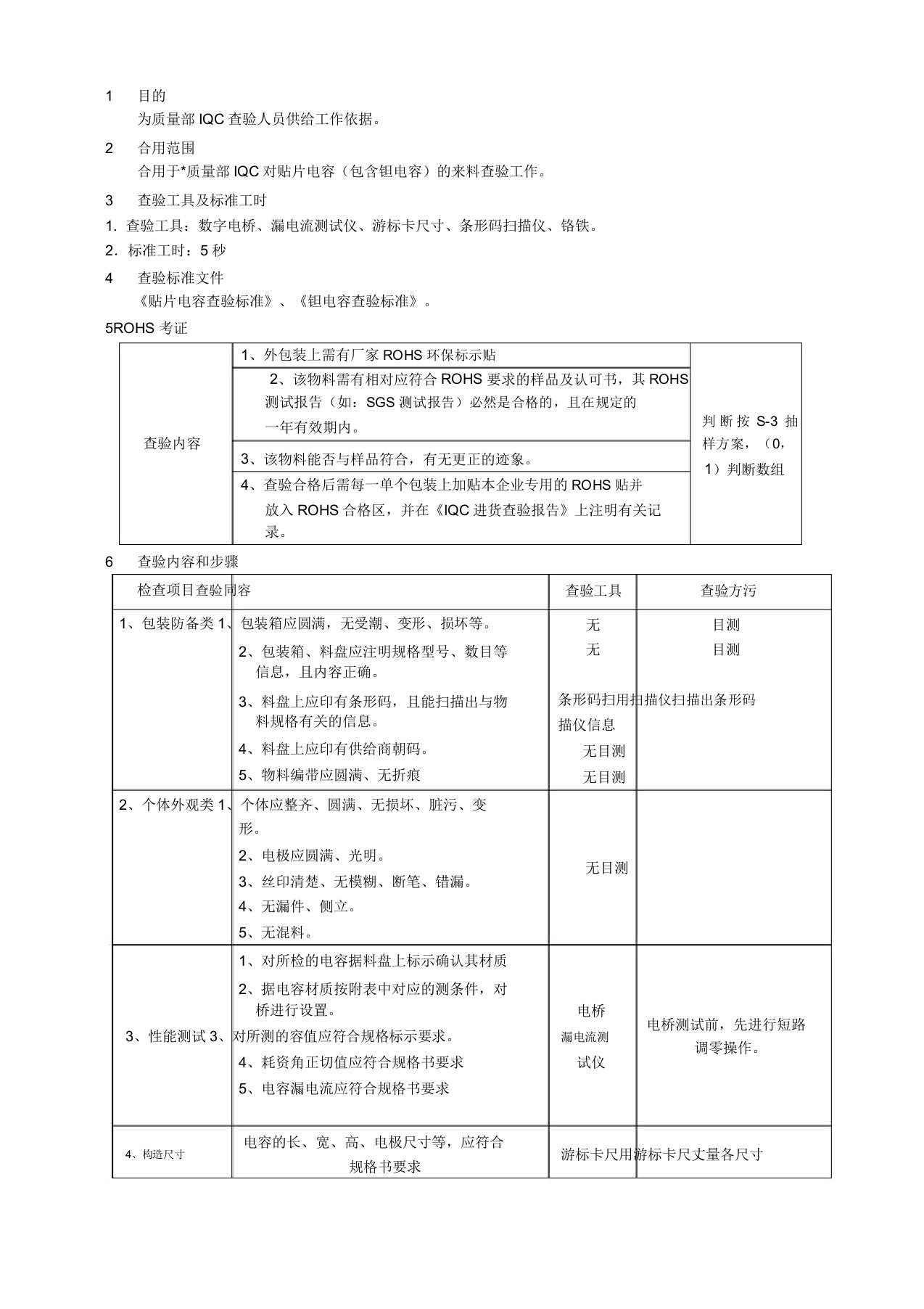 贴片电容检验作业指导书