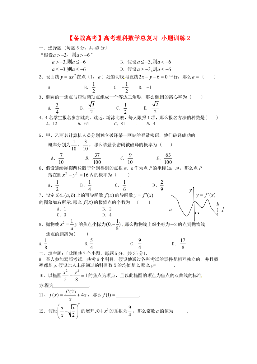 （整理版）高考理科数学总复习小题训练2