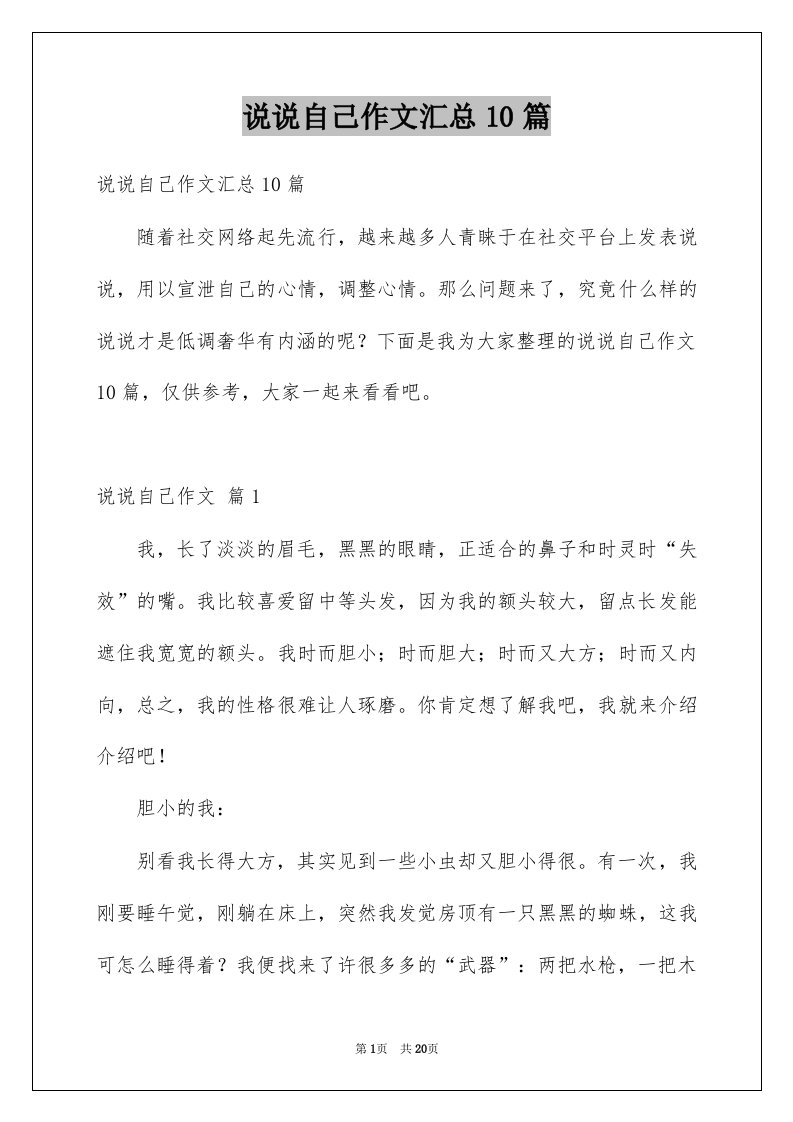 说说自己作文汇总10篇例文