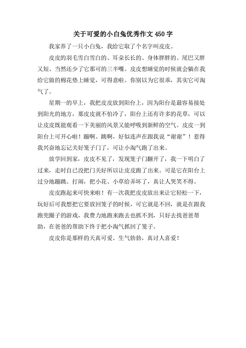 关于可爱的小白兔作文450字