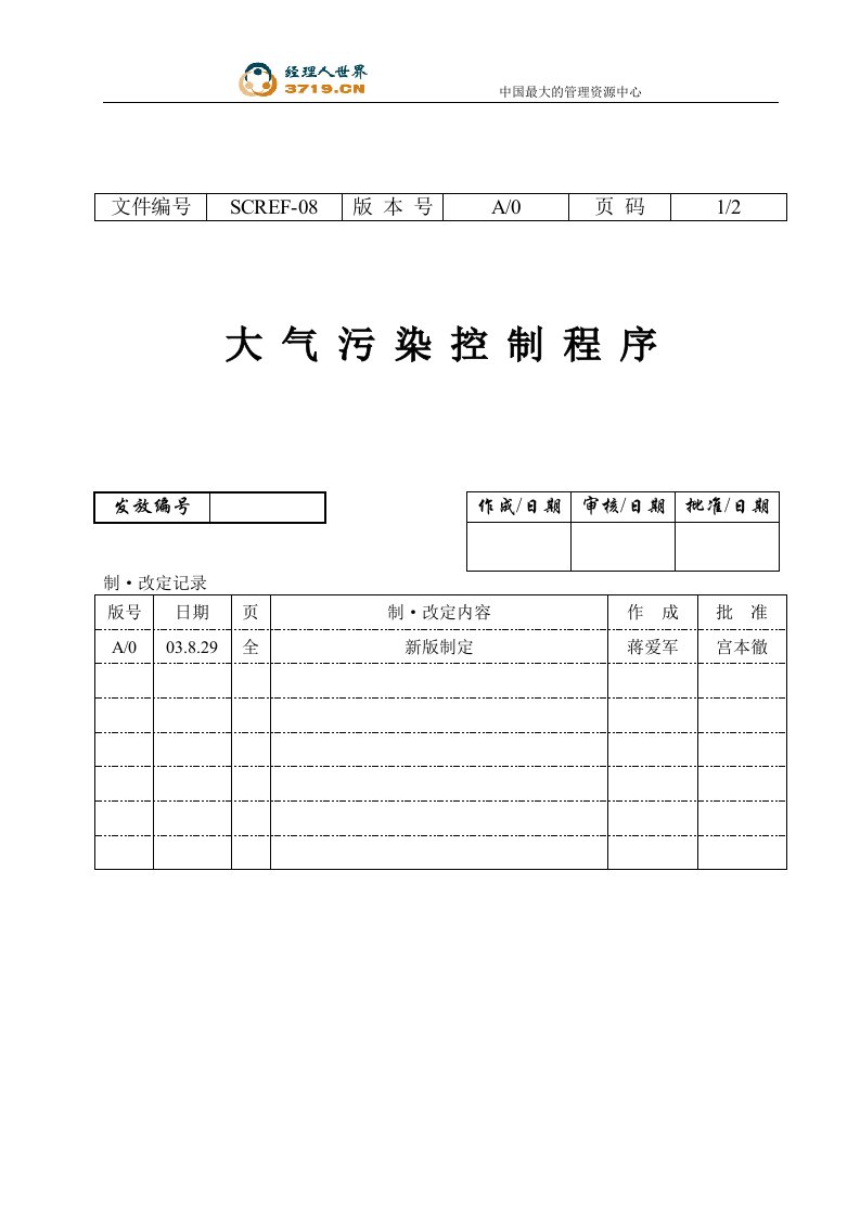 某印务有限公司大气污染控制程序(doc)-程序文件