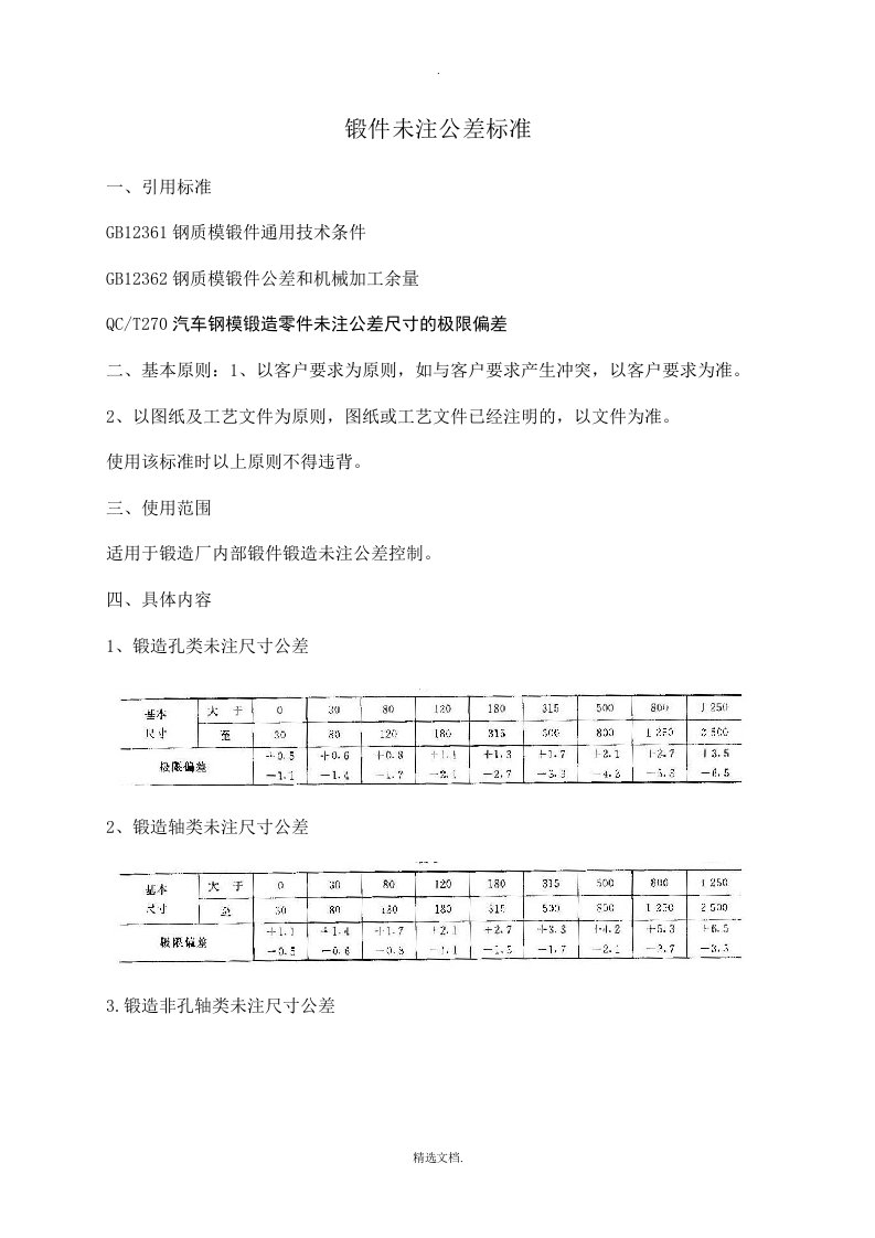 锻件未注公差标准