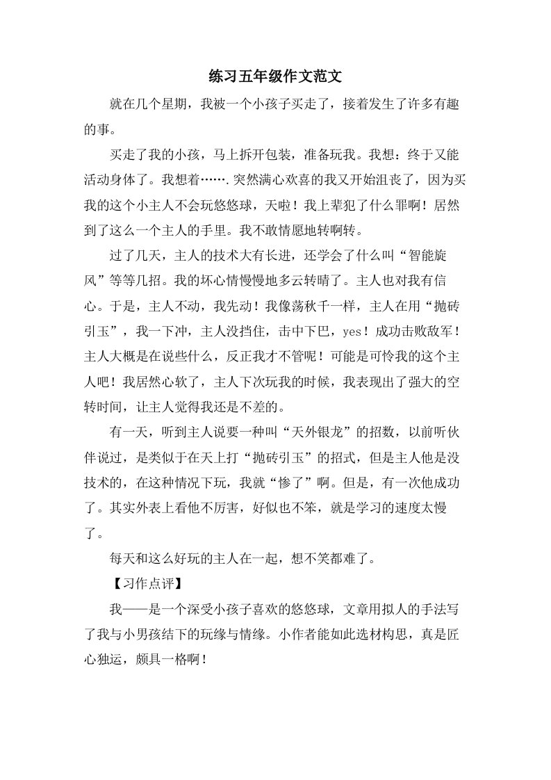 练习五年级作文范文