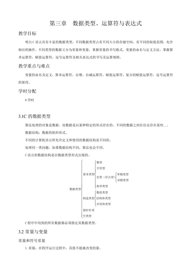 C程序设计第3章数据类型、运算符与表达式