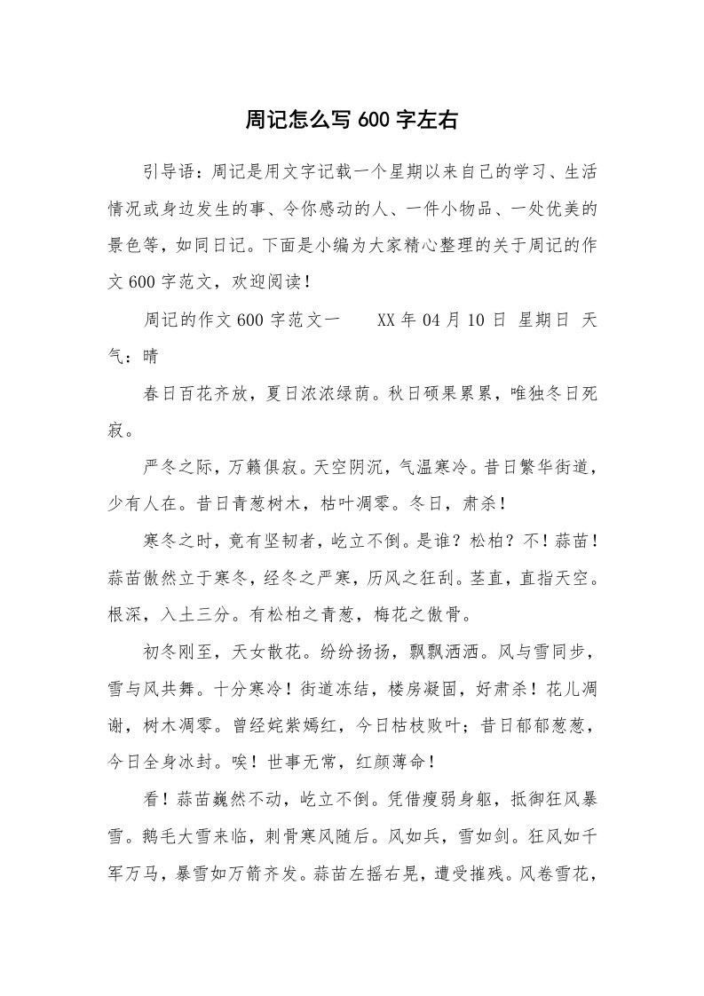 周记怎么写600字左右