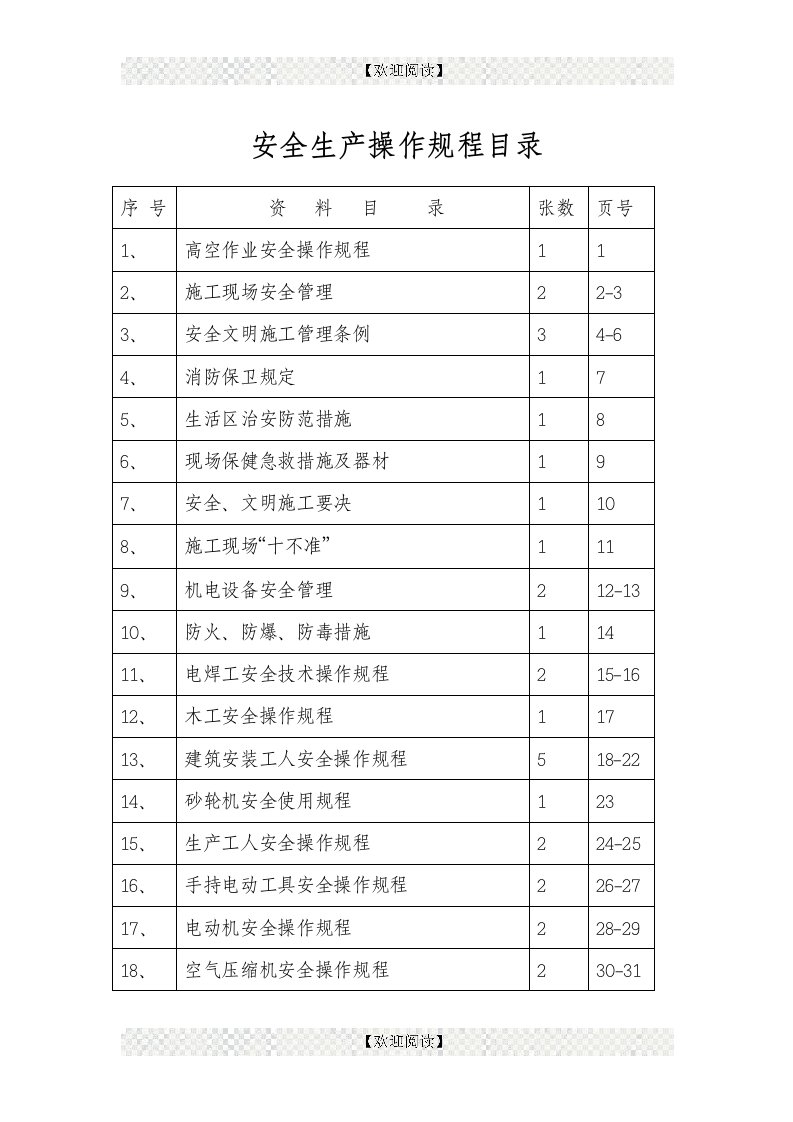 汉全劳务有限公司安全生产操作规程（doc