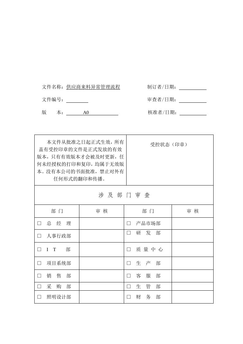 供应商来料异常处理流程