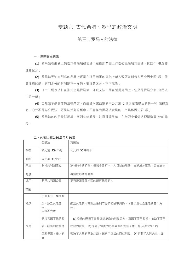 《罗马人的法律》学案40（人民版必修1）