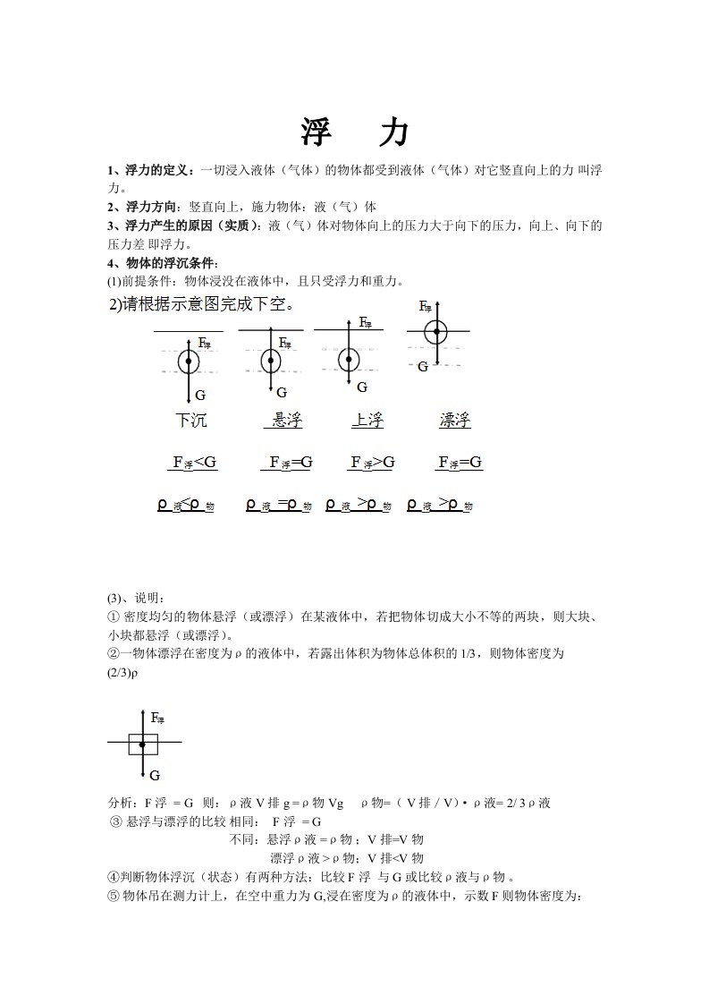 初中物理浮力讲义例题答案免费