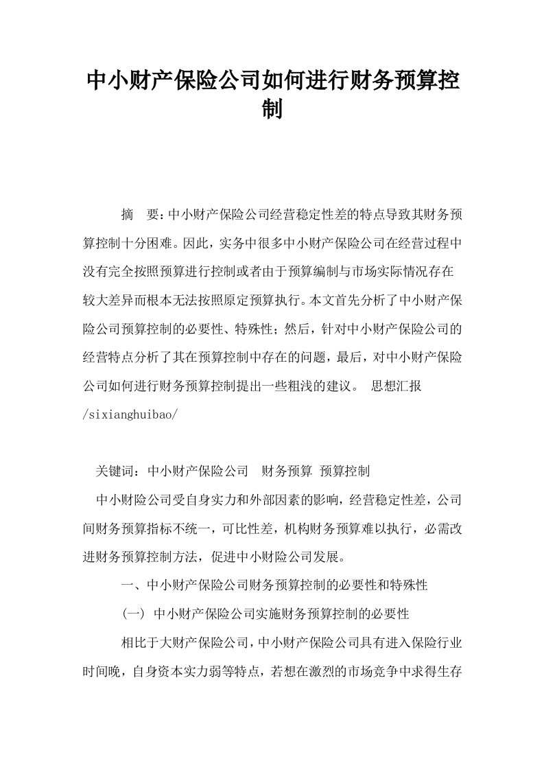 中小财产保险公司如何进行财务预算控制