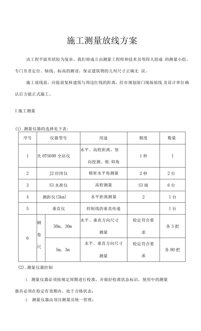 施工测量放线方案