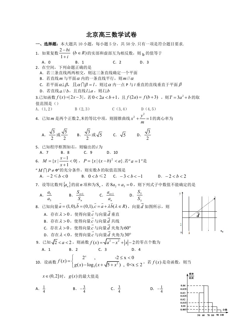 北京高中2012届高三试卷数学理科