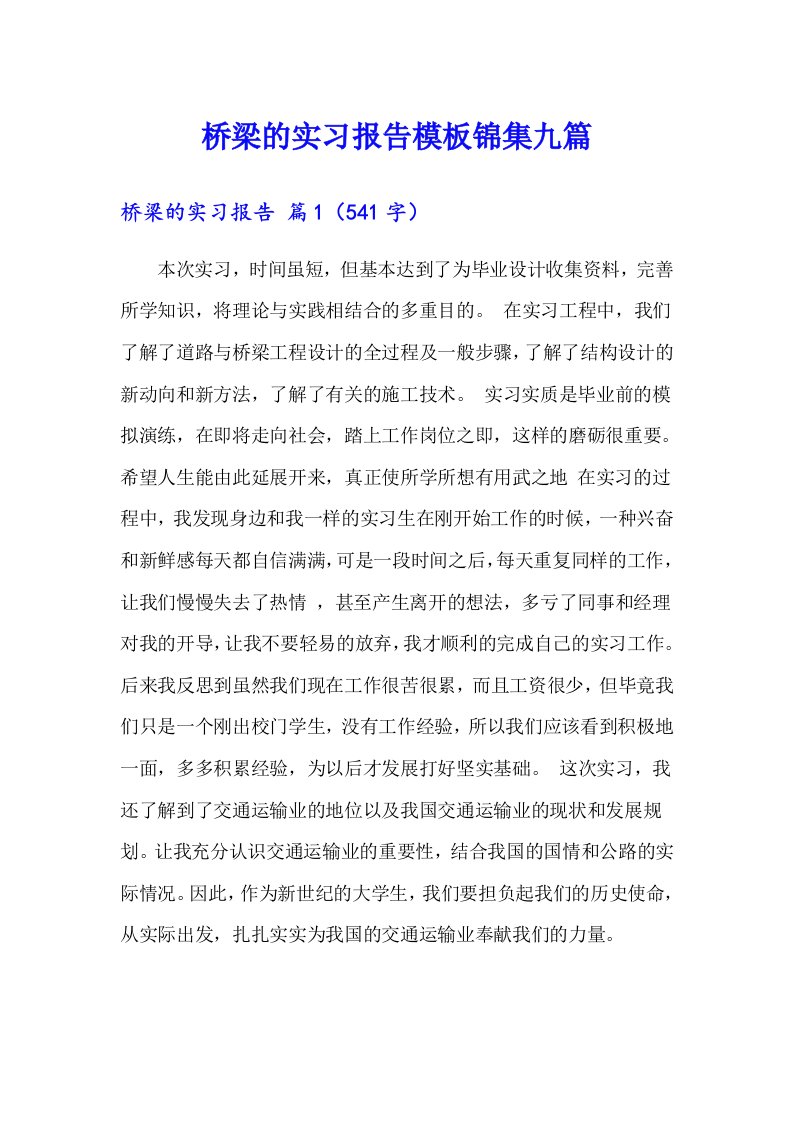 桥梁的实习报告模板锦集九篇