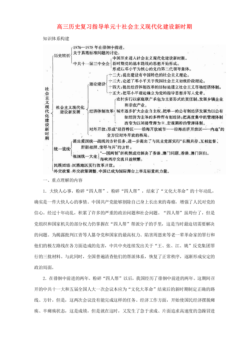 高三历史复习指导单元十社会主义现代化建设新时期