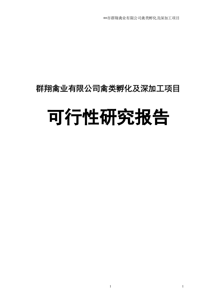 群翔禽业有限公司禽类孵化及深加工项目可行性分析报告