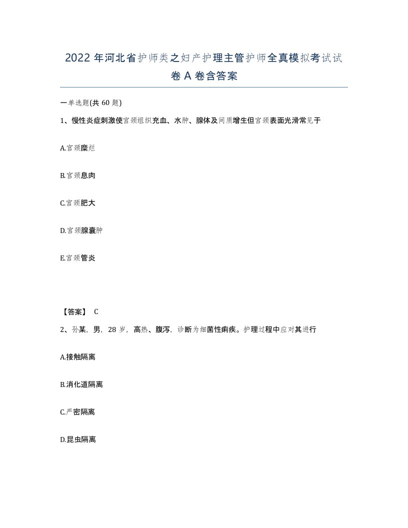 2022年河北省护师类之妇产护理主管护师全真模拟考试试卷A卷含答案