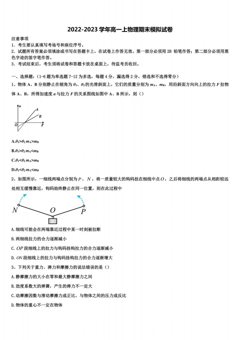 山东省桓台一中2022-2023学年高一物理第一学期期末经典模拟试题含解析