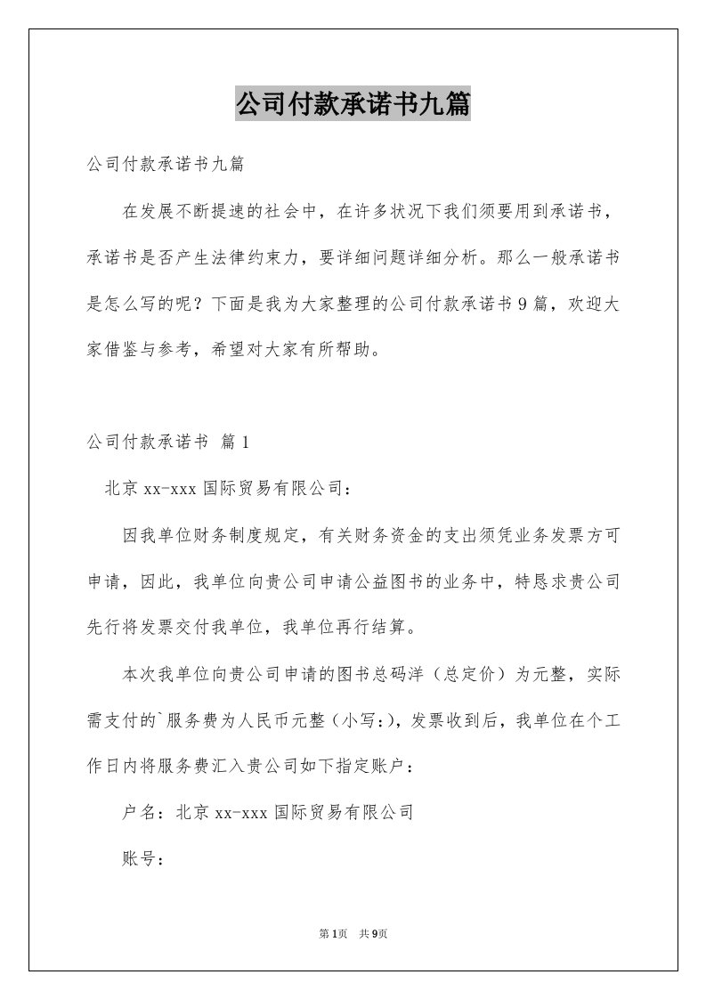 公司付款承诺书九篇