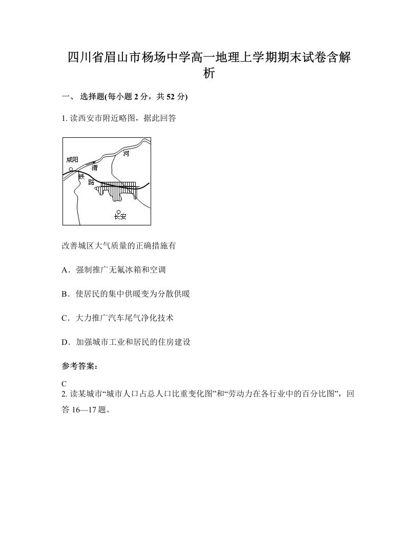 四川省眉山市杨场中学高一地理上学期期末试卷含解析