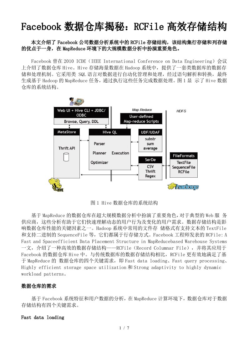 Facebook数据仓库揭秘之RCFile高效存储结构