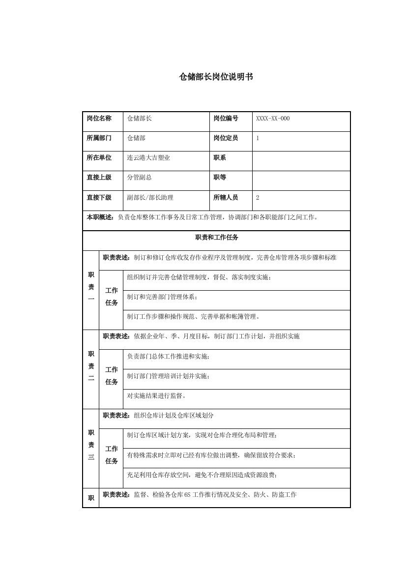 仓储部岗位新版说明书