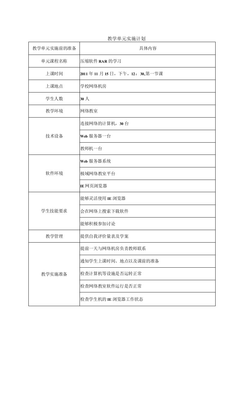 压缩软件RAR的学习教学单元实施计划