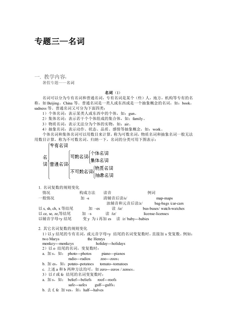 初中英语名词专题教案