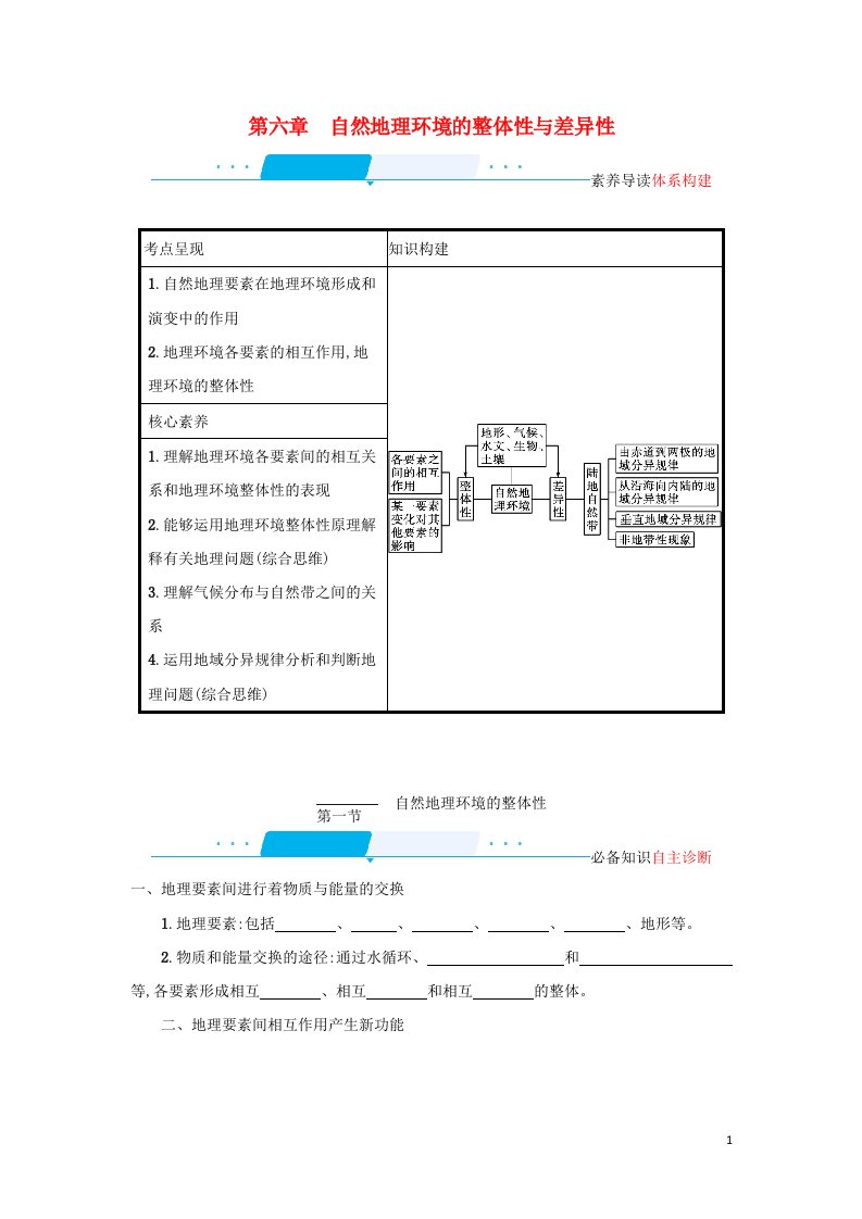 2022年高考地理一轮复习第六章自然地理环境的整体性与差异性1自然地理环境的整体性学案新人教版