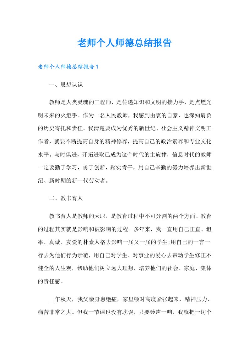 老师个人师德总结报告