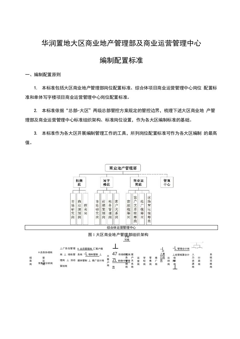 华润置地大区商业地产管理部及商业运营管理中心编制配置标准