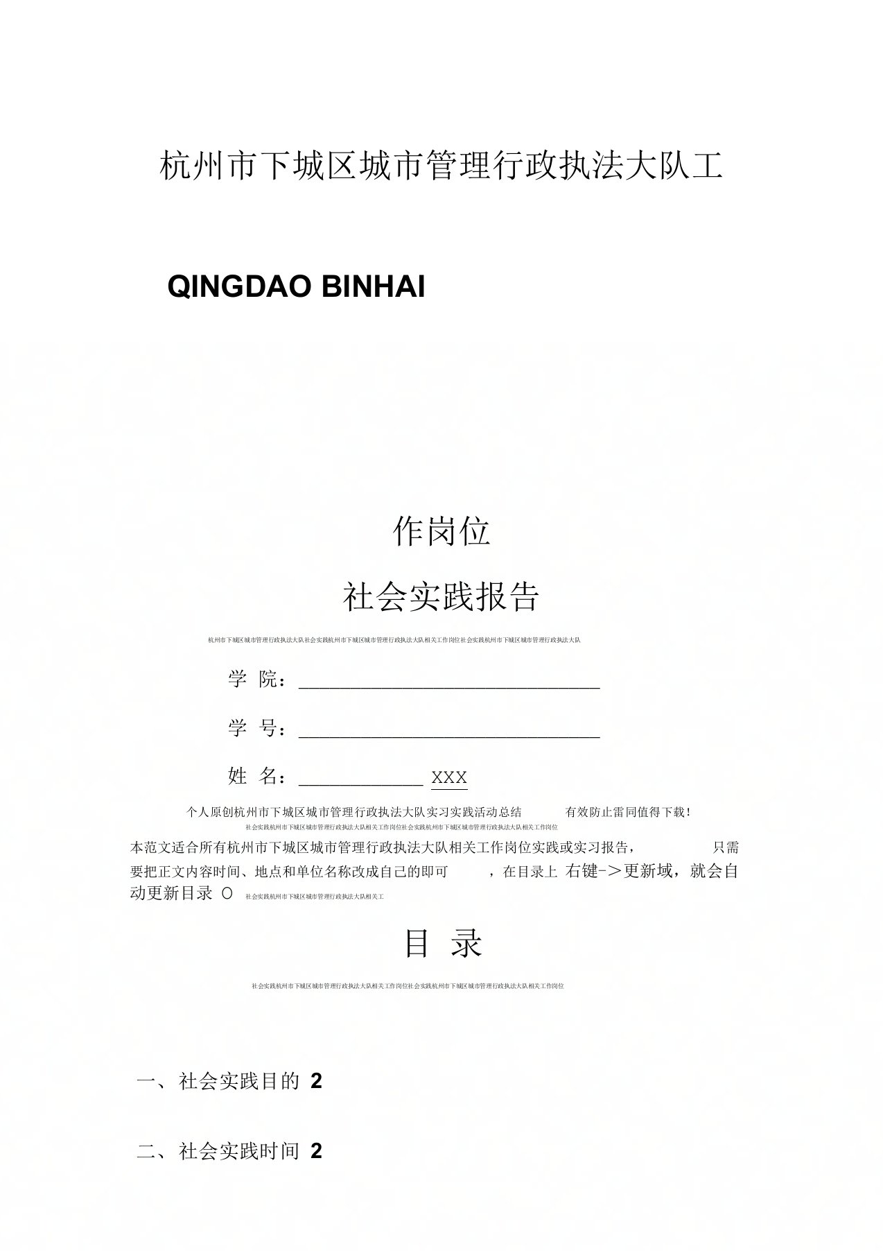 杭州市下城区城市管理行政执法大队社会实践报告