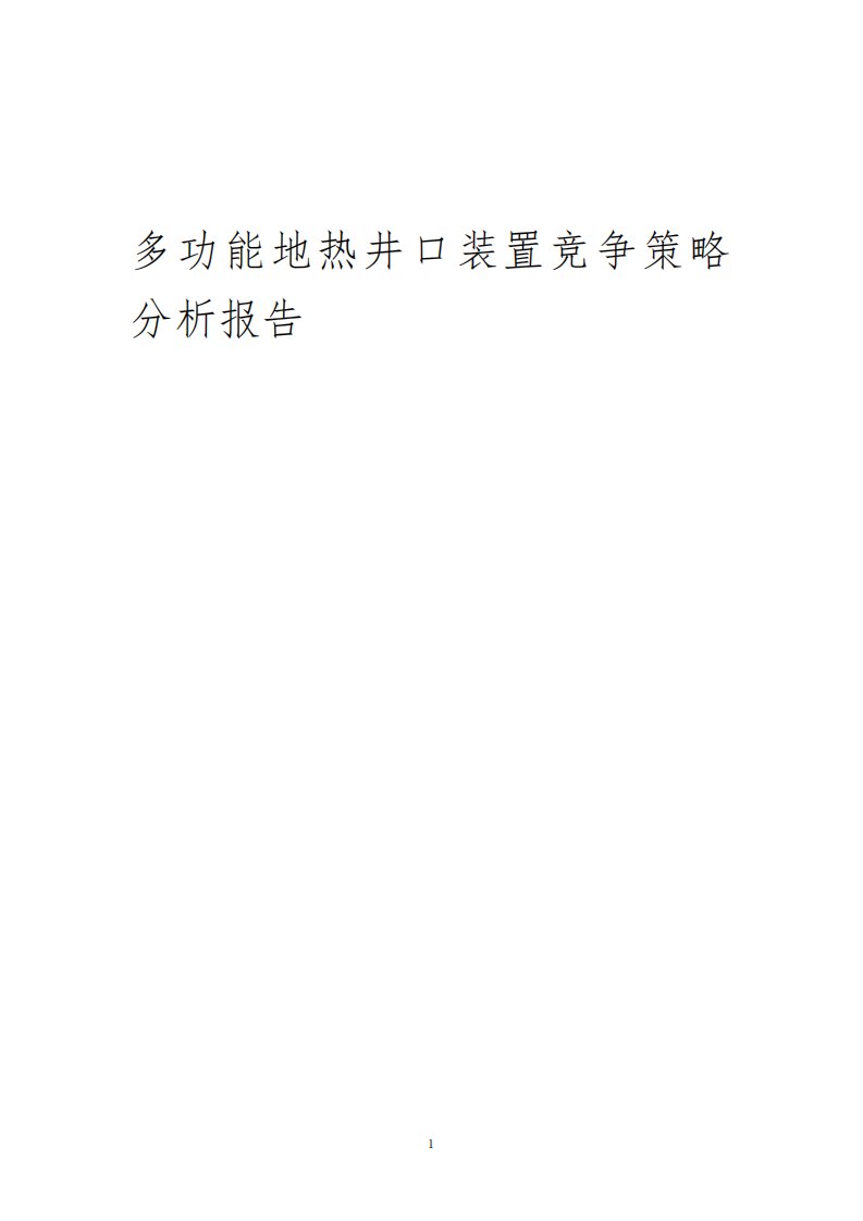 多功能地热井口装置竞争策略分析报告