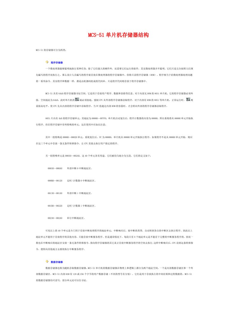 MCS51单片机存储器结构